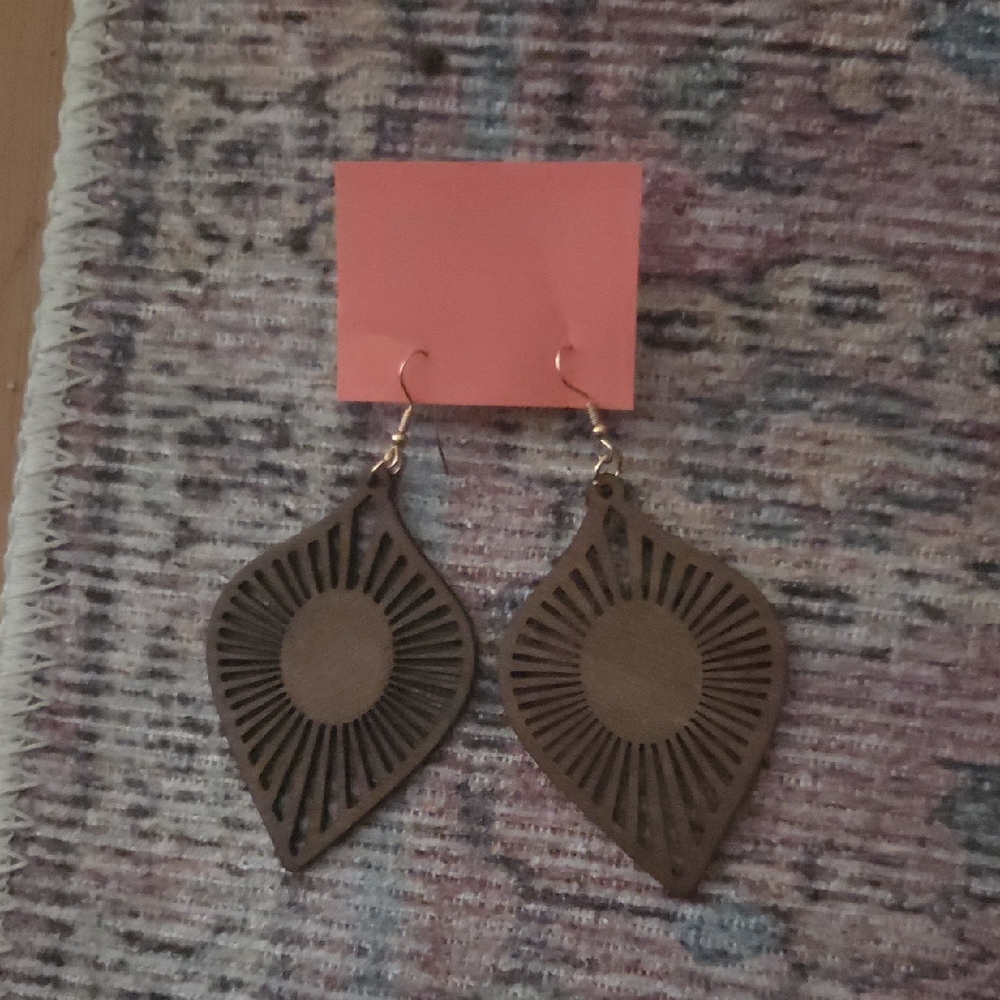 Wood Light Weight Brown Geometric Earrings